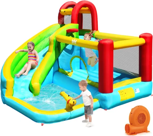 Miniatura 7 de BOUNTECH Castillo inflable para saltar con tobogán acuático, parque acuático 6 en 1 para niños con piscina, toboganes de agua, pared para escalar