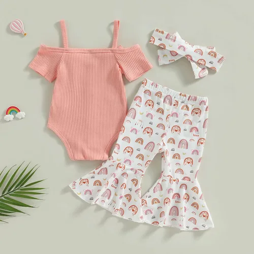 Miniatura 67 de Sejardin Ropa de verano para bebé y niña, recién nacida, manga corta, con letras, mameluco elástico con diadema