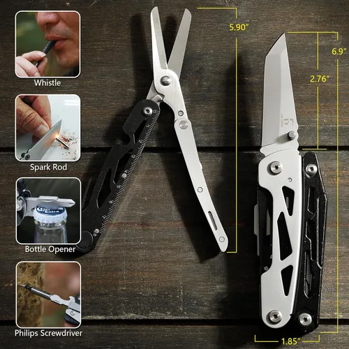 Miniatura 3 de THE FRONT Multiherramienta 19 en 1, Alicates Multiherramienta con Tijeras Desmontables, Cuchillo Táctico de Camping Multiuso para Supervivencia