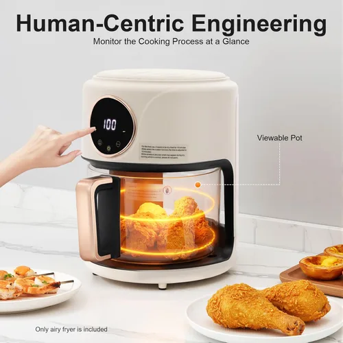 Miniatura 6 de Freidora de aire de 4.44 cuartos de galón, cesta de vidrio de borosilicato, antiadherente y apta para lavavajillas, vista de 360°, temperatura Blanco