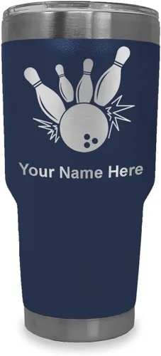 Miniatura 38 de LaserGram Vaso aislado al vacío de 20 onzas, bola de boliche y alfileres, grabado personalizado incluido (negro)