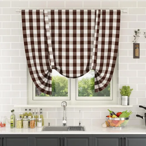 Miniatura 148 de Cenefas de cortina para ventana de 16 pulgadas de largo, 2 paneles de cuadros búfalo, cortinas pequeñas con bolsillo para barra, estilo clásico