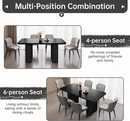Miniatura 8 de Mesa de comedor rectangular moderna de 62.99 pulgadas para 4-6, mesa de cocina negra de mediados de siglo con patas onduladas y parte superior