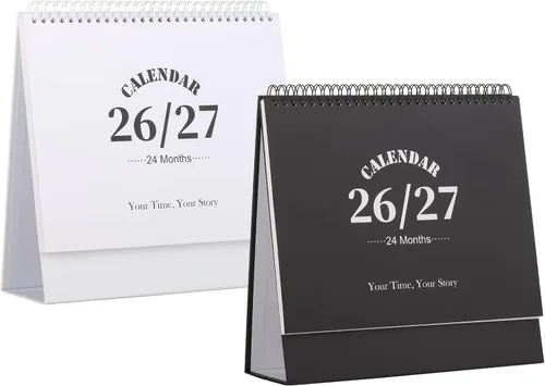 Miniatura 13 de Calendario de escritorio 2026-2027, calendario de 2 años desde enero de 2026 hasta diciembre de 2027, planificador mensual de mesa con calcomanías