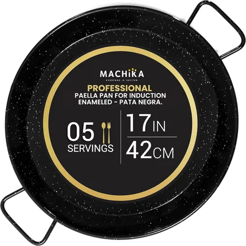 Machika Paella antiadherente de acero esmaltado, 17 pulgadas, compatible con inducción, 5 porciones, ideal para restaurantes, catering, eventos