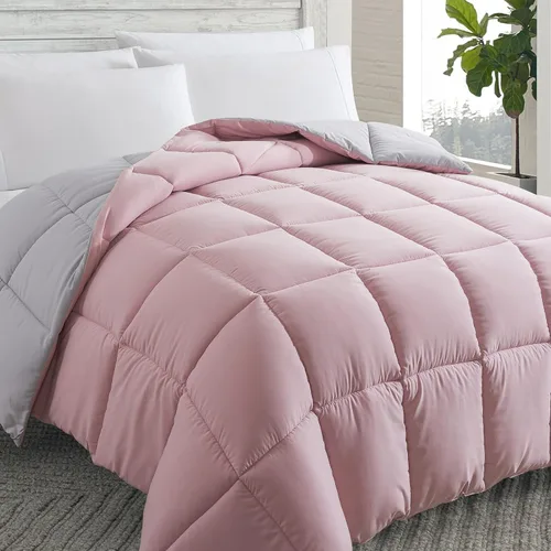 Cosybay Edredón alternativo de plumón (rosa/gris claro, individual) – Edredón de cama suave acolchado para todas las estaciones – Inserto de edredón