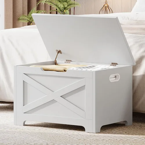 Miniatura 10 de GAOMON Baúl de almacenamiento, banco de almacenamiento de madera, banco de zapatos de estilo moderno con bisagra de seguridad para entrada