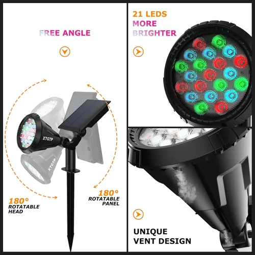 Miniatura 7 de Focos Solares Al Aire Libre Cambio De Color, Luces De Mástil De Bandera Ajustables 180°, Luces De Jardín Solares Impermeables IP67, Luces De Pared