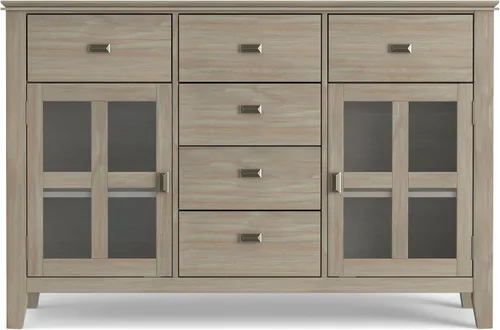 Miniatura 6 de SIMPLIHOME Artisan Buffet - Aparador de 3 puertas de madera maciza de 54 pulgadas de ancho en gris envejecido, gabinete de almacenamiento