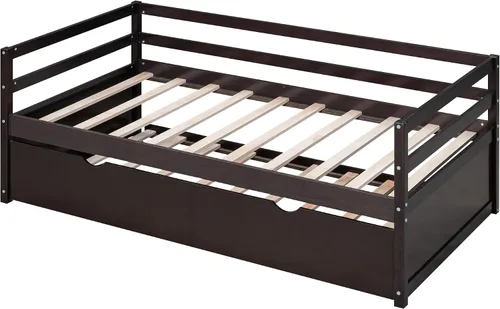 Miniatura 5 de Merax Sofá cama tamaño individual con nido, marco de sofá cama de madera maciza, color espresso