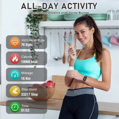 Miniatura 4 de Rastreador de actividad física con frecuencia cardíaca 24/7, oxígeno en sangre, rastreador de sueño, reloj de fitness impermeable, rastreador