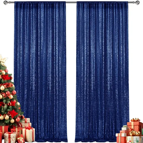 Miniatura 71 de 2 paneles de cortinas de fondo de lentejuelas verdes de 8 pies, cortinas de fondo de fotografía con purpurina para decoración de Navidad, boda
