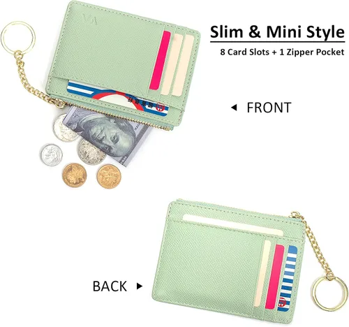 Miniatura 62 de Tarjetero delgado con bloqueo RFID, billetera de bolsillo pequeño, con cremallera Keychian para monedero, monedero y tarjetero para mujeres y hombres