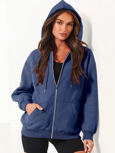 Miniatura 6 de ANRABESS Sudaderas con capucha y cremallera para mujer, de manga larga, sudaderas de gran tamaño, forro polar Y2K, con bolsillos, ropa de otoño