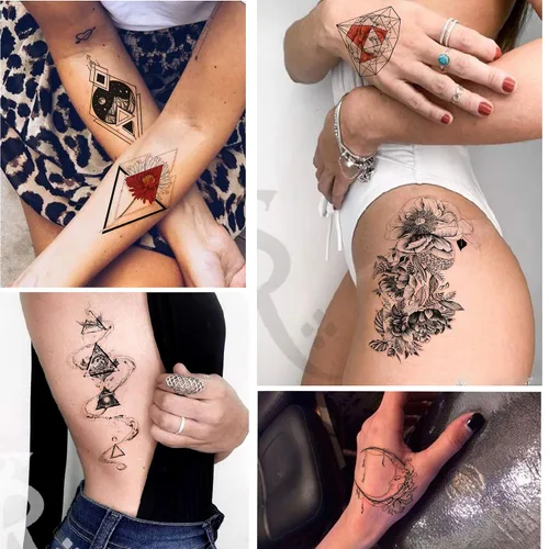 Miniatura 8 de Yazhiji 32 hojas de tatuajes temporales para adultos, tótem, flor de rosa, girasol, tatuajes falsos para mujeres y hombres, brazo planeta Hlalf