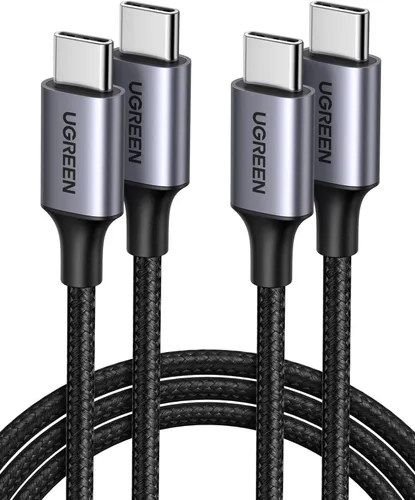 UGREEN Cable USB C a USB C de 3.3 pies, 60 W, paquete de 2 cables USB C de nailon trenzado tipo C para iPhone 17/16, Galaxy S25/S24/S23, Pixel 10/9,