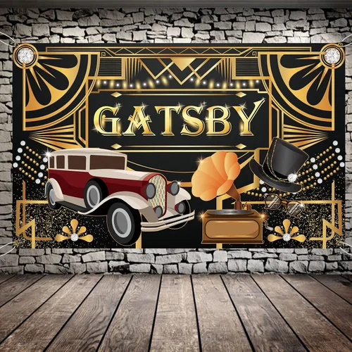Cartel de fondo con temática de The Great Gatsby, decoración artística retro para fiesta de los años 20, cumpleaños de los años 20, fondo de