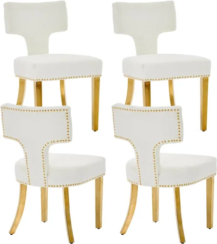 Miniatura 28 de Juego de 2 sillas de comedor modernas de mediados de siglo, sillas de comedor tapizadas en tela de chenilla con respaldo curvado y ribete