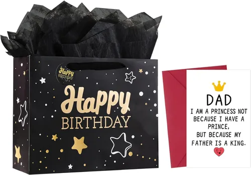 Miniatura 21 de Powbrace Bolsa de regalo de cumpleaños negra con papel de seda y tarjeta de felicitación, 13 x 10.2 x 4.9 pies, mediana