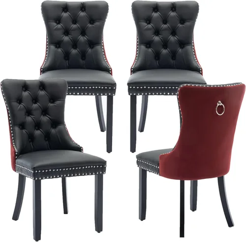Miniatura 16 de LKTART Juego de 2 sillas de comedor de terciopelo, sillas de comedor copetudas con ribete de anillo de clavo, silla de comedor tapizada con patas