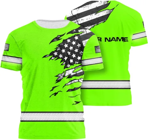 Camisa de alta visibilidad de calavera con bandera de Estados Unidos para hombres, camisas de seguridad con nombre personalizado, ropa de trabajo