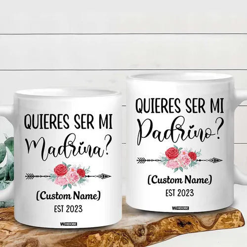 Miniatura 5 de WHIDOBE Personalizado Quieres Ser Mi Madrina, Padrino De Bautizo, Bautizo Recuerdos Juego De 2 Tazas 2023, Propuesta de Padrinos de Dios, Quieren