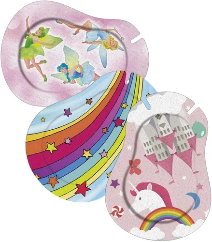 Ortopad® Parches adhesivos de bambú para niñas, paquete de 30, tamaño mediano, hadas, estrellas arcoíris, fantasía