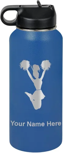 Miniatura 62 de LaserGram Botella de agua personalizada, animadora, acero inoxidable de doble pared aislada al vacío con popote superior, regalo grabado