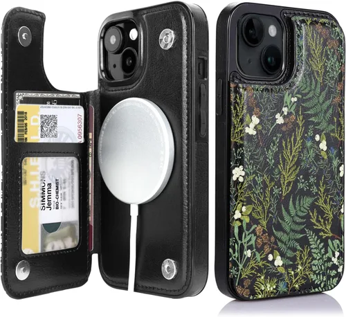 Miniatura 28 de uCOLOR Funda de piel con tapa para tarjetas compatible con iPhone 13 6.1, iPhone 14 6.1, mujeres y niñas con tarjetero y función atril