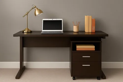 Miniatura 5 de CARTESIAN Escritorio moderno con archivador móvil, madera de capuchino, 47.25 x 23.25 x 30 pulgadas, cajones de almacenamiento, oficina en casa