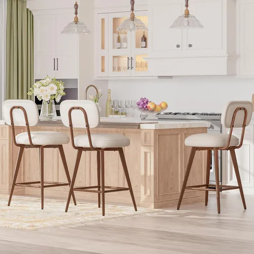 Miniatura 8 de MALOL 26“ PU Leather Swivel Bar Stools Set of 2, Mid Century Counter Height Bar Chairs with Low Back and Metal Legs, Modern Bar Stool Chair for
