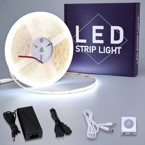 Miniatura 11 de GOMING Tira de luz LED COB con sensor de movimiento 5M (16.4 pies) Blanco frío 6000K 3 modos de iluminación 3 modos de temporización de apagado 3