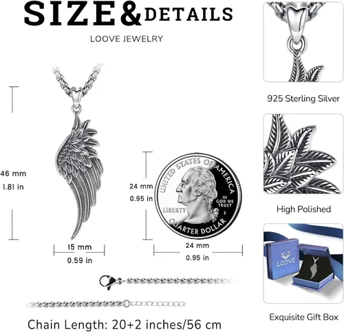Miniatura 60 de Collar de alas de ángel de plata de ley 925, ángel de la guarda, enfermera RN caduceo, dije de ángel de cristal, joyería de regalo para mujer