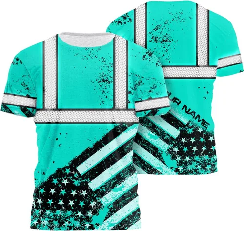 Miniatura 13 de Camisa de alta visibilidad de calavera con bandera de Estados Unidos para hombres, camisas de seguridad con nombre personalizado, ropa de trabajo