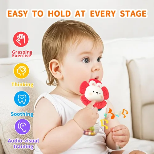 Miniatura 3 de weirtoya 2 piezas de sonajeros para bebés de 3 a 6 meses, juguetes para bebés de 0 a 6 meses, juguetes sensoriales con cuentas, agitador de agarre