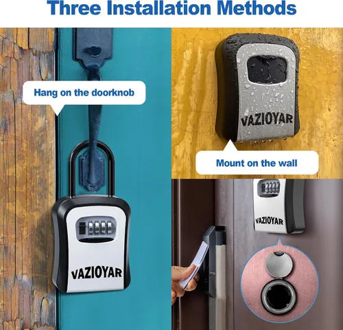 Miniatura 4 de Caja de Seguridad para Llaves para Exterior, Portátil Impermeable Montada en la Pared Combinación Cambiable de 4 Dígitos Caja de Seguridad