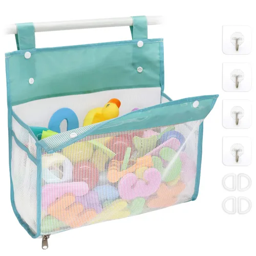 Organizador de juguetes de baño, múltiples formas de colgar, soporte de juguetes de baño de apertura extragrande, bolsa de almacenamiento de Azul