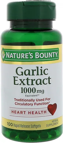 Nature's Bounty Extracto de ajo, suplemento herbario, apoya la función circulatoria, 1000 mg, 100 cápsulas blandas de liberación rápida