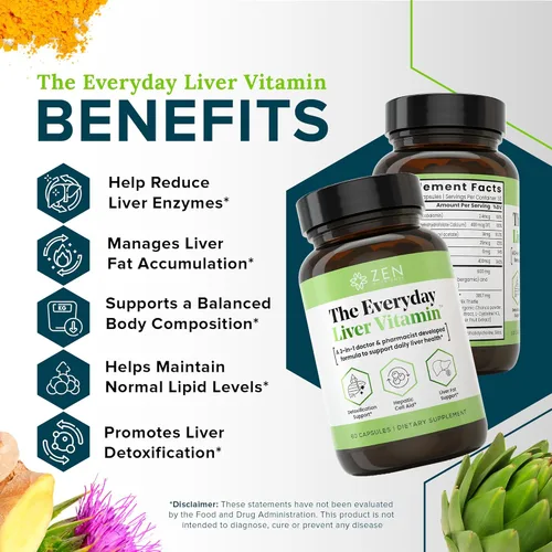 Miniatura 4 de Zen Nutrients The Everyday Liver Vitamin - Limpieza del hígado desintoxicante y reparación con Bergacyn FF, cardo de leche orgánico, raíz de diente