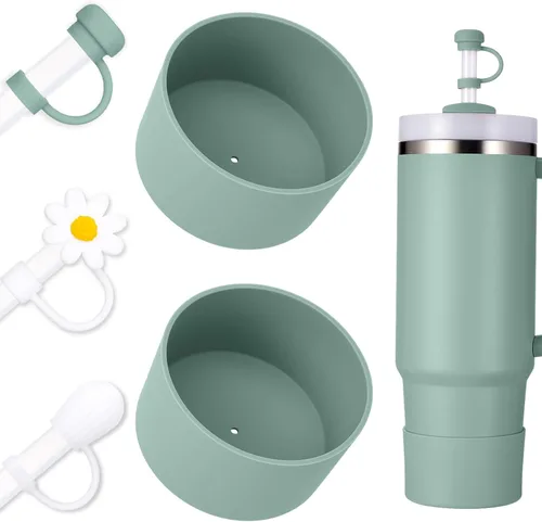 Miniatura 13 de Juego de funda para botas y pajilla, 2 fundas de silicona, 3 tapas de pajita, protector inferior para Stanley Cup H2.0 30 oz y 40 oz, coincidencia
