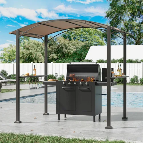 Miniatura 28 de Kullavik Gazebo de parrilla de techo rígido de 8 x 5 pies, gazebo para barbacoa al aire libre con techo de acero galvanizado y gancho de techo