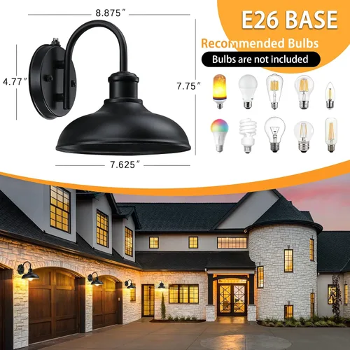 Miniatura 5 de Lámparas exteriores con cuello de cisne del atardecer al amanecer, paquete de 2 luces de granero para porche, aplique de pared exterior industrial