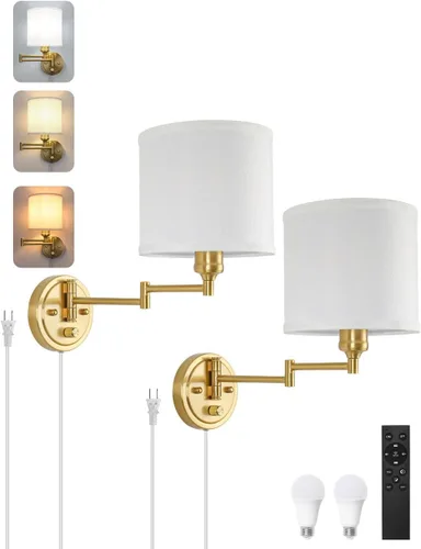 Miniatura 13 de GOODATE Apliques de pared regulables, lámpara de pared con brazo oscilante, juego de dos apliques de pared, lámpara de pared enchufable, juego de 2