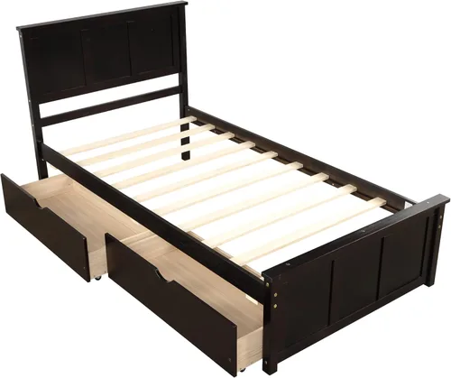 Miniatura 8 de Bellemave Cama individual con cajones, plataforma de madera con cabecero y estribo, cama capitán de madera para niños, niñas, niños, adolescentes