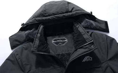 Miniatura 4 de OTU Chaqueta de esquí impermeable para hombre, rompevientos, para invierno, con capucha, para nieve, montaña, Gris-oscuro
