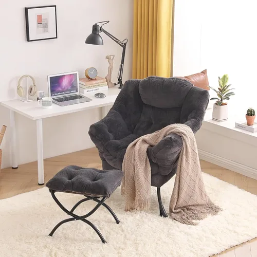 Miniatura 7 de Tiita Silla Perezosa con Otomana, Silla Moderna y Grande de Acento para Salón, Sillón de Sofá de Ocio con Otomana, Silla de Lectura con Reposapiés