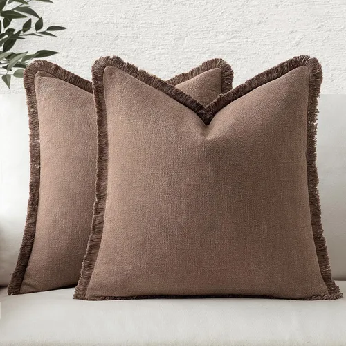 Miniatura 50 de MIULEE Juego de 2 fundas de almohada decorativas de lino neutro con flecos, fundas de cojín de estilo bohemio con borlas para sofá, cama, sala