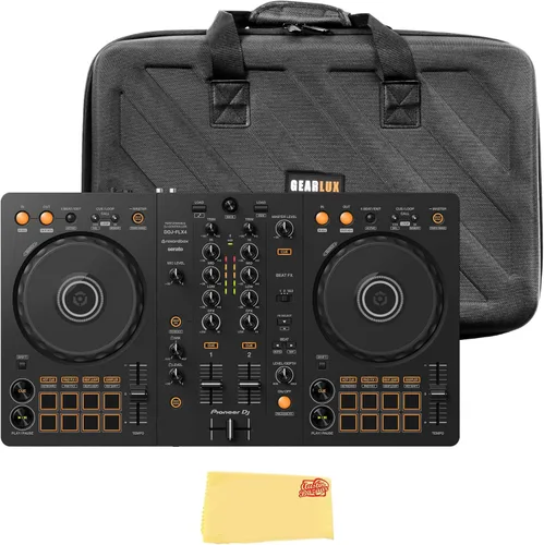 Miniatura 13 de Pioneer DJ DDJ-FLX10 Controlador profesional de DJ de 4 canales, paquete negro con funda de transporte, auriculares HDJ-CUE1, cable XLR y paño