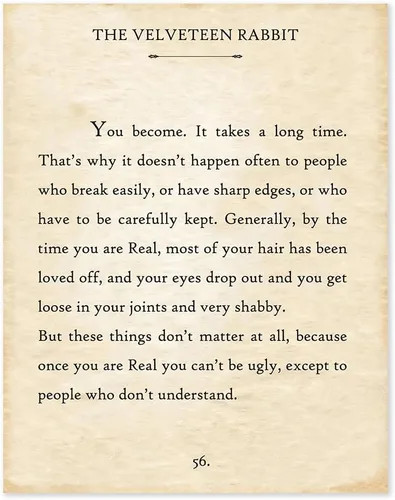 The Velveteen Rabbit - You Become - Impresión de páginas de citas literarias sin marco de 11 x 14 pulgadas, gran póster de regalo con cita
