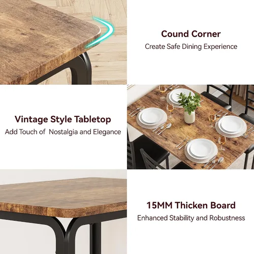 Miniatura 4 de IDEALHOUSE Juego de sillas de mesa de comedor de 5 piezas para espacios pequeños, juego de comedor moderno de interior para 4, juego de mesa Marrón
